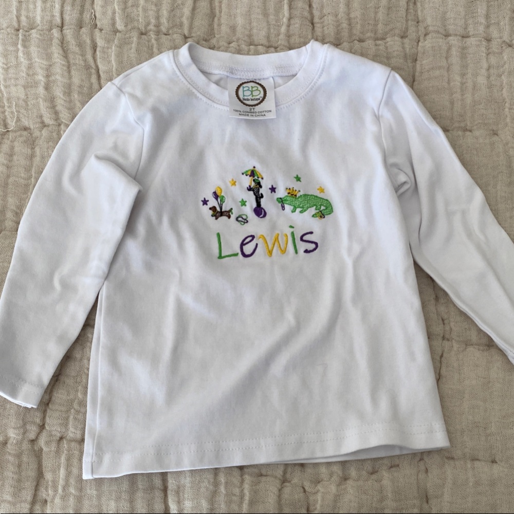 Personalized LEWIS White Kids Long Sleeve Mardi Gras Tee